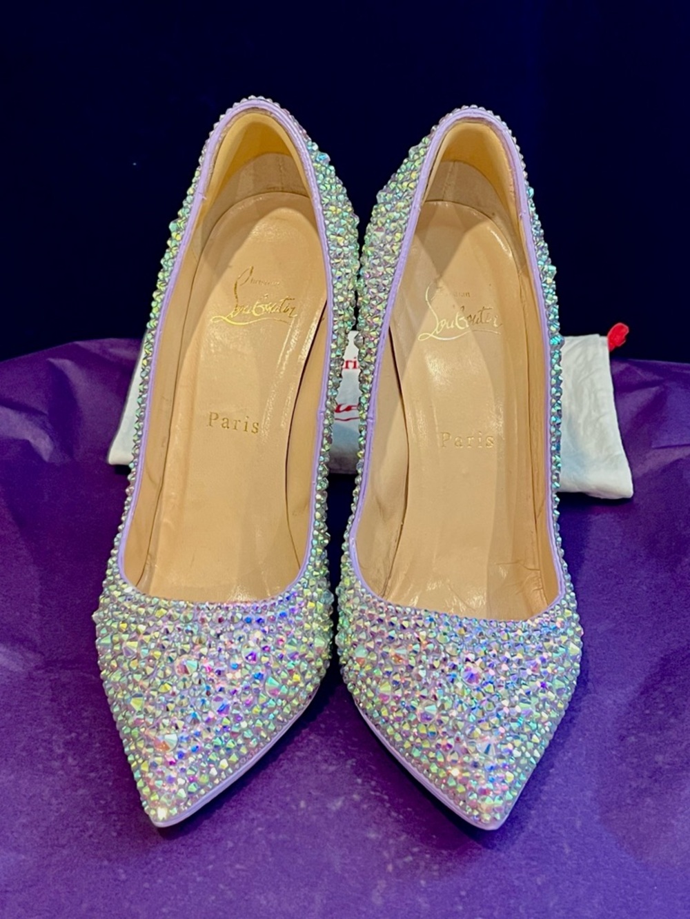 Christian Louboutin Swarovski Crystal Strass Rhinestone Heels Lilac Purple 37.5